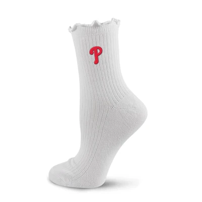 Women's PRO Compression  White Philadelphia Phillies Logo Lettuce Hem Quarter Socks