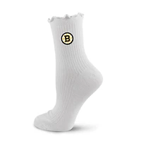 Women's PRO Compression  White Boston Bruins Logo Lettuce Hem Quarter Socks