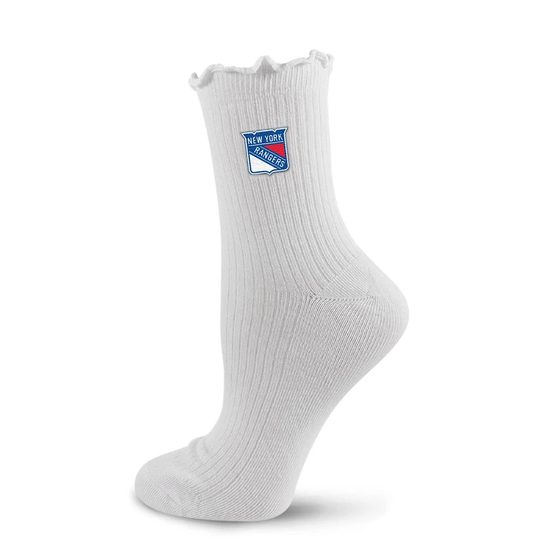 Women's PRO Compression  White New York Rangers Logo Lettuce Hem Quarter Socks
