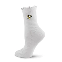 Women's PRO Compression  White Pittsburgh Penguins Logo Lettuce Hem Quarter Socks