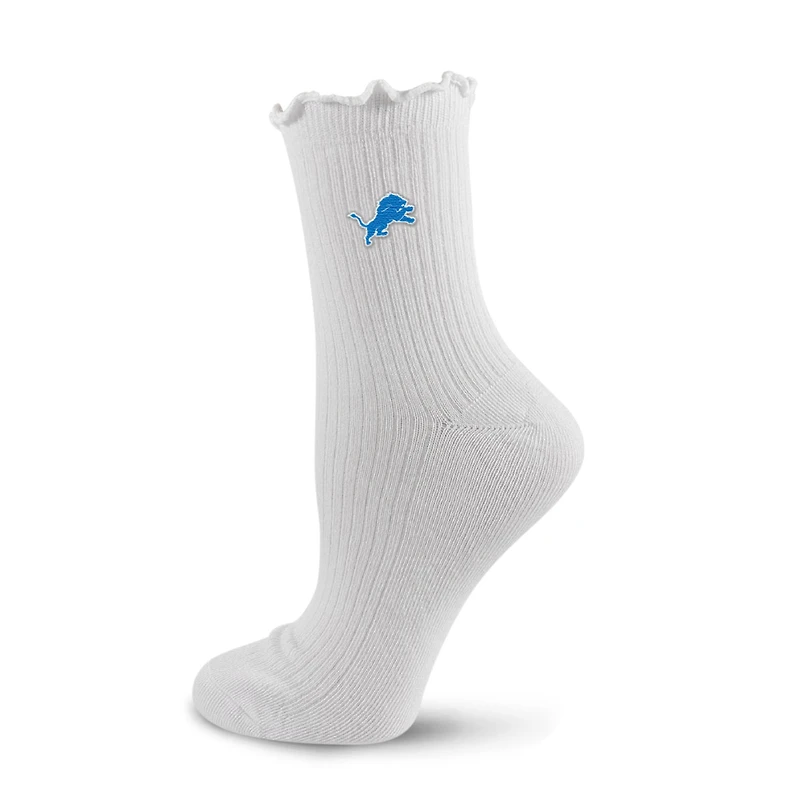 Women's PRO Compression  White Detroit Lions Logo Lettuce Hem Quarter Socks