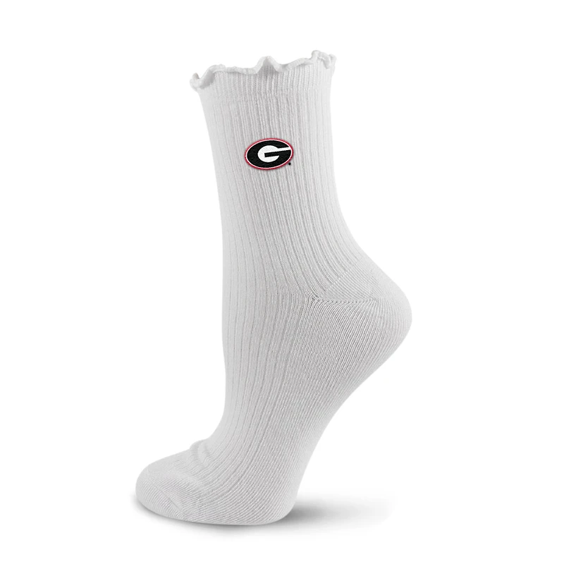 Women's PRO Compression  White Georgia Bulldogs Logo Lettuce Hem Quarter Socks
