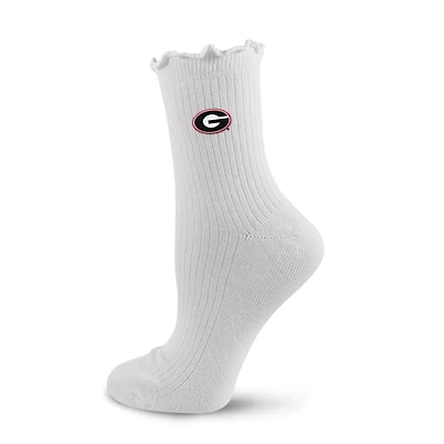 Women's PRO Compression  White Georgia Bulldogs Logo Lettuce Hem Quarter Socks