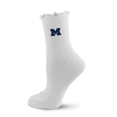 Women's PRO Compression  White Michigan Wolverines Logo Lettuce Hem Quarter Socks