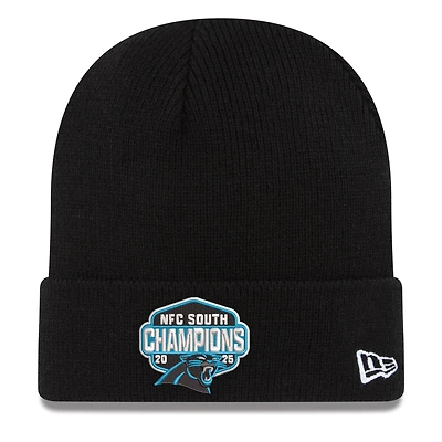 Men's New Era Black Carolina Panthers 2025 NFC South Division Champions Cuffed Knit Hat