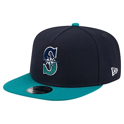 Men's New Era Navy/Teal Seattle Mariners Chenille Gradient A-Frame 9FIFTY Snapback Hat