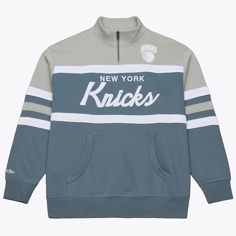 Men's Mitchell & Ness  Blue New York Knicks Thunderstorm Head Coach Quarter-Zip Jacket