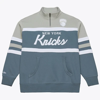 Men's Mitchell & Ness Blue New York Knicks Thunderstorm Head Coach Quarter-Zip Jacket