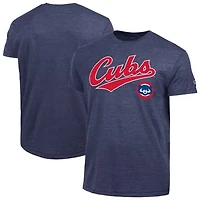 Men's Champion  Navy Chicago Cubs Cooperstown Wordmark Lockup Tri-Blend T-Shirt