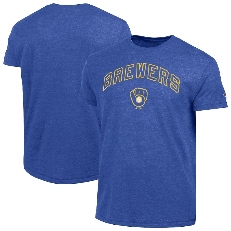 Men's Champion Royal Milwaukee Brewers Cooperstown Wordmark Lockup Tri-Blend T-Shirt