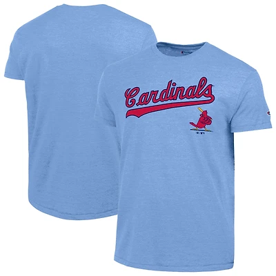 Men's Champion  Light Blue St. Louis Cardinals Cooperstown Wordmark Lockup Tri-Blend T-Shirt