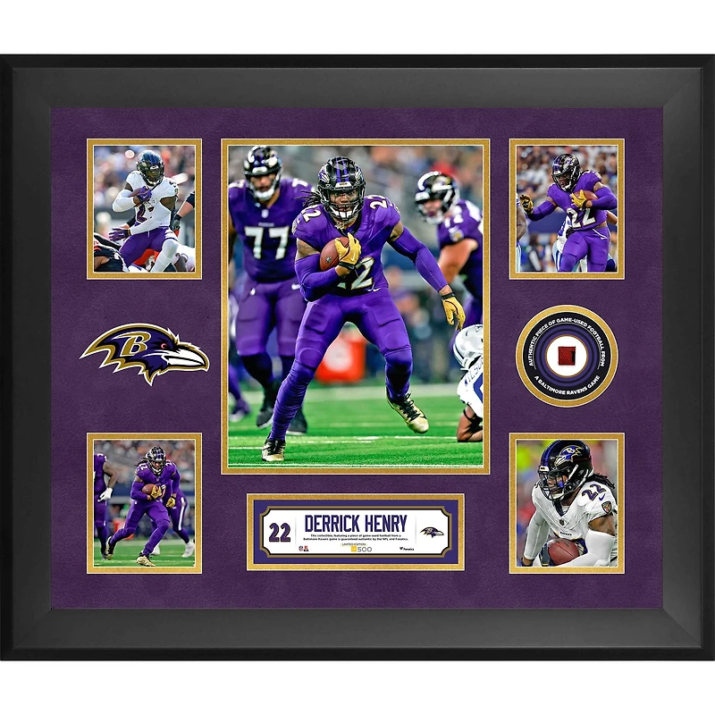 Derrick Henry Baltimore Ravens Framed 20" x 24" 5-Photo Collage with a Piece of Game-Used Football - Limited Edition of 500