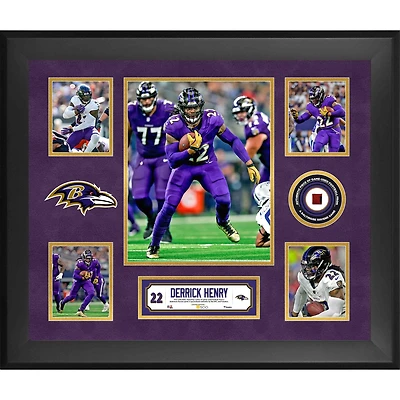 Derrick Henry Baltimore Ravens Framed 20" x 24" 5-Photo Collage with a Piece of Game-Used Football - Limited Edition of 500