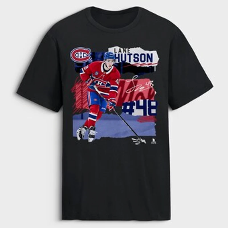 Men's Lane Hutson Black Montreal Canadiens Fresh Ice T-Shirt