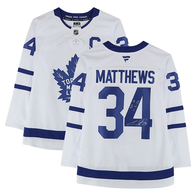 Auston Matthews Toronto Maple Leafs Autographed White Fanatics Premium Jersey with "421G 1-3-26" Inscription