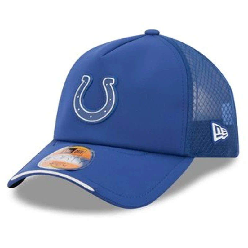 Men's New Era Royal Indianapolis Colts 2026 Sideline Apex 9FORTY Adjustable Trucker Hat