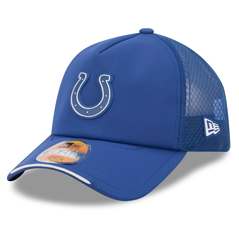 Men's New Era Royal Indianapolis Colts 2026 Sideline Apex 9FORTY Adjustable Trucker Hat