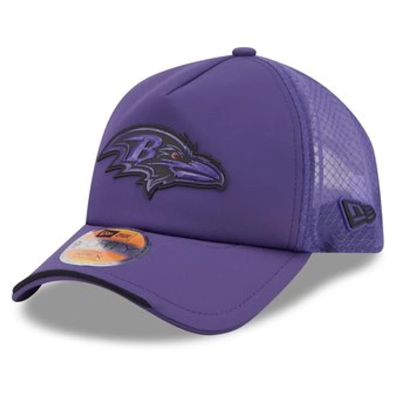 Men's New Era Purple Baltimore Ravens 2026 Sideline Apex 9FORTY Adjustable Trucker Hat