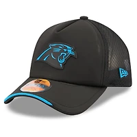 Men's New Era Black Carolina Panthers 2026 Sideline Apex 9FORTY Adjustable Trucker Hat
