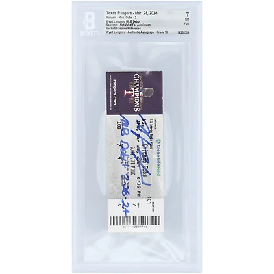 Wyatt Langford Texas Rangers Autographed MLB Debut Beckett Fanatics Witnessed Authenticated /10 Ticket from March 28