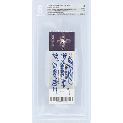 Wyatt Langford Texas Rangers Autographed MLB Debut Beckett Fanatics Witnessed Authenticated /10 Ticket from March 28