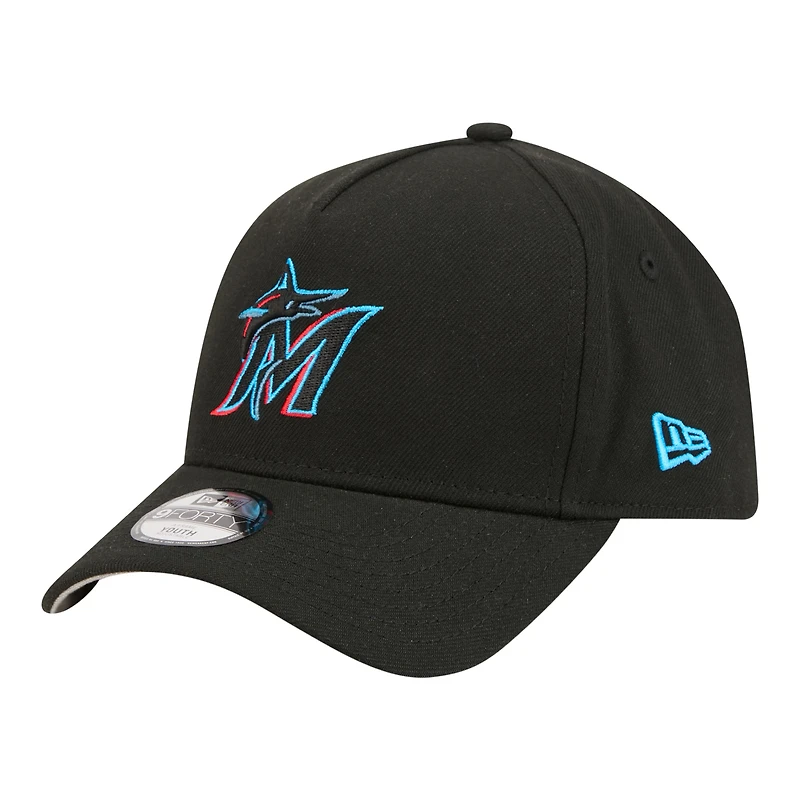 Youth New Era Black Miami Marlins 9FORTY A-Frame Adjustable Hat