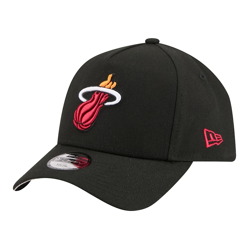 Youth New Era  Black Miami Heat 9FORTY A-Frame Adjustable Hat