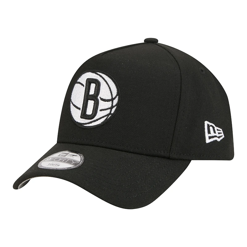 Youth New Era  Black Brooklyn Nets 9FORTY A-Frame Adjustable Hat
