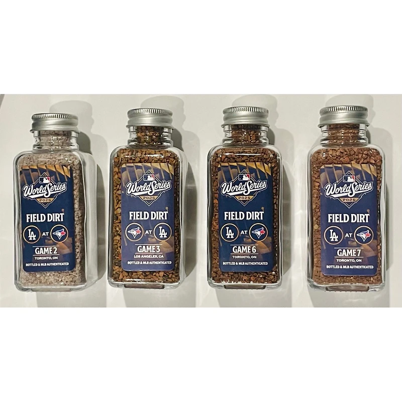 2025 Los Angeles Dodgers World Series Wins Game-Used Dirt Jar Bundle - Games 2, 3, 6 and 7