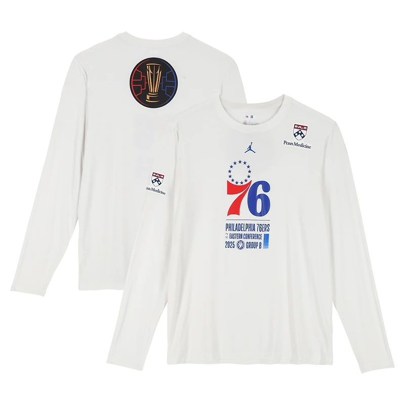 Philadelphia 76ers Team-Issued White Jordan Brand NBA Cup Long Sleeve T-Shirt from the 2025-26 NBA Season