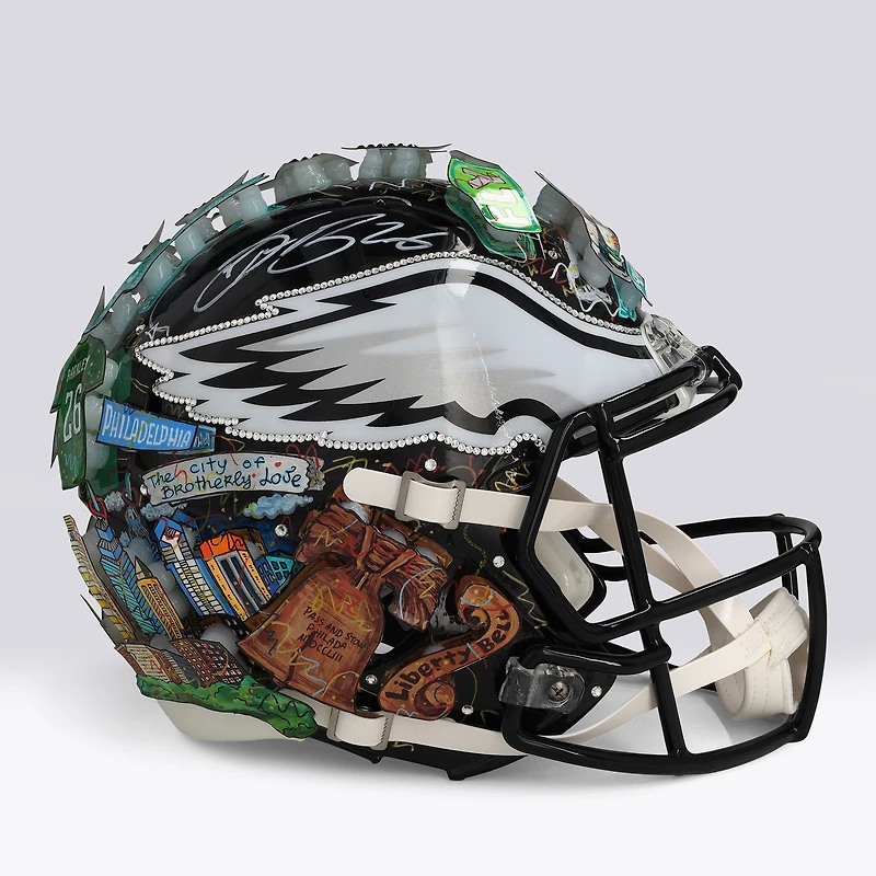 Saquon Barkley Philadelphia Eagles Autographed Riddell Black Alternate Speed Authentic Helmet - Art by Charles Fazzino - WN55916219