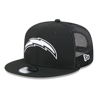 Men's New Era Black/White Los Angeles Chargers 9FIFTY Snapback Trucker Hat