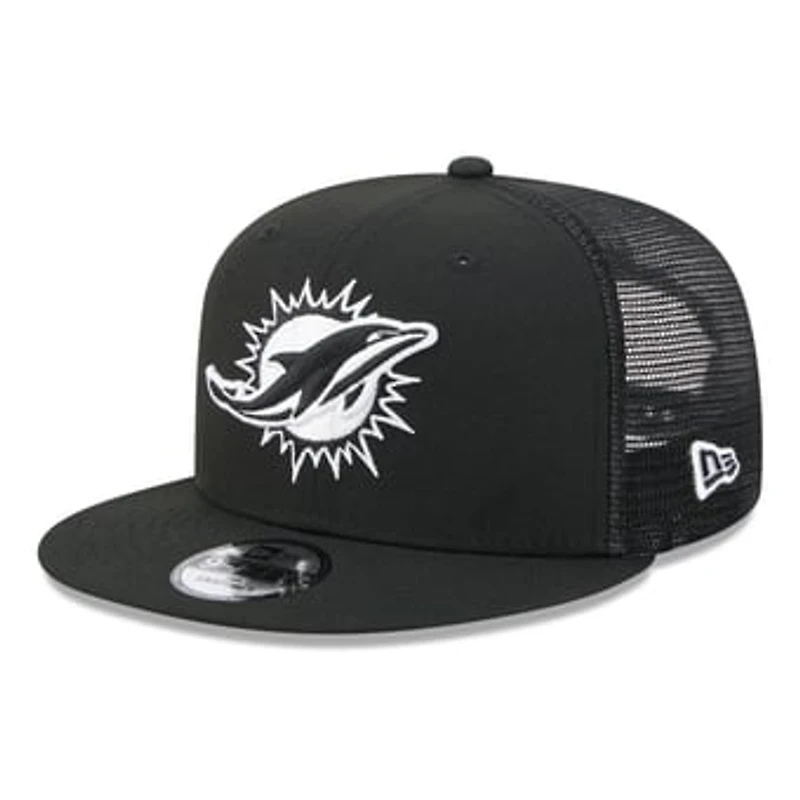 Men's New Era Black/White Miami Dolphins 9FIFTY Snapback Trucker Hat