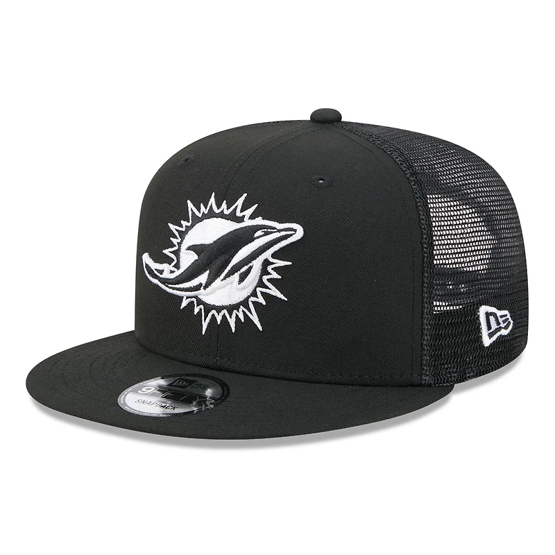 Men's New Era Black/White Miami Dolphins 9FIFTY Snapback Trucker Hat