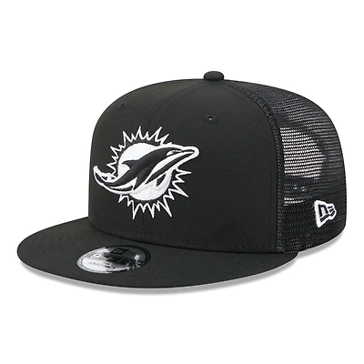 Men's New Era Black/White Miami Dolphins 9FIFTY Snapback Trucker Hat