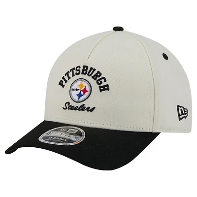 Men's New Era Cream/Black Pittsburgh Steelers Arch 9FORTY A-Frame M-Crown Adjustable Hat