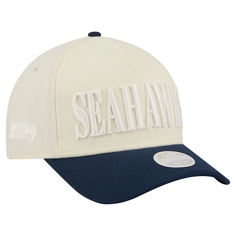 Women's New Era Cream/College Navy Seattle Seahawks Tonal A-Frame 9FORTY Adjustable Hat