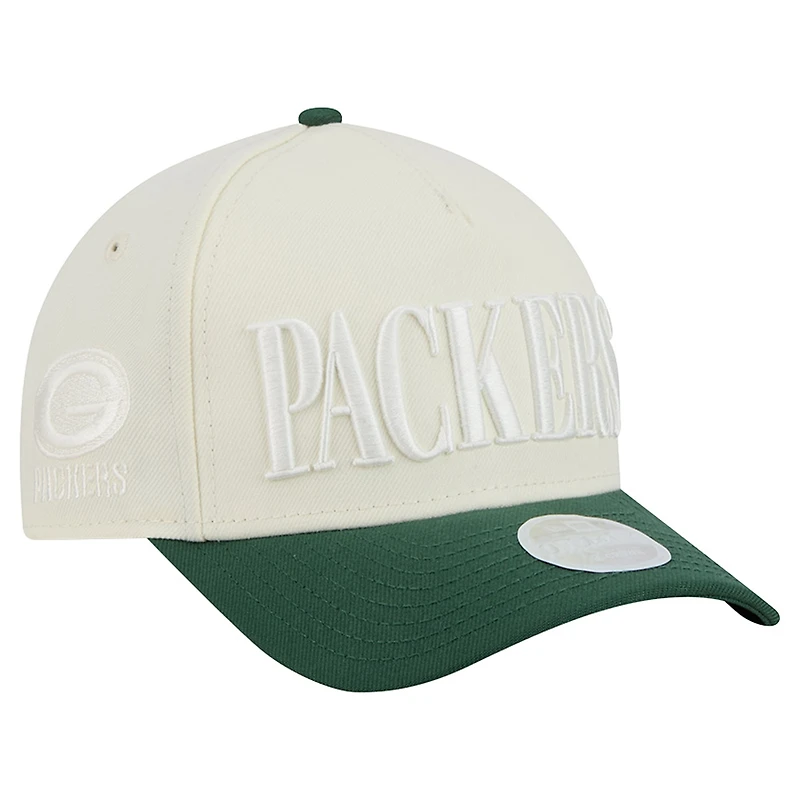 Women's New Era Cream/Green Green Bay Packers Tonal A-Frame 9FORTY Adjustable Hat