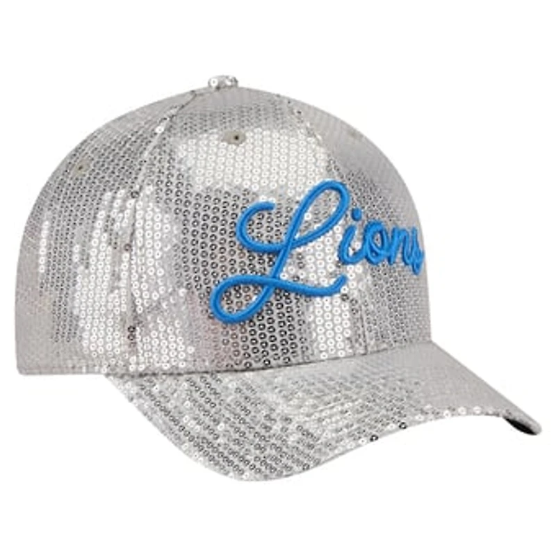Women's New Era Silver Detroit Lions Sequin Script 9FORTY Adjustable Hat