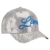 Women's New Era Silver Detroit Lions Sequin Script 9FORTY Adjustable Hat