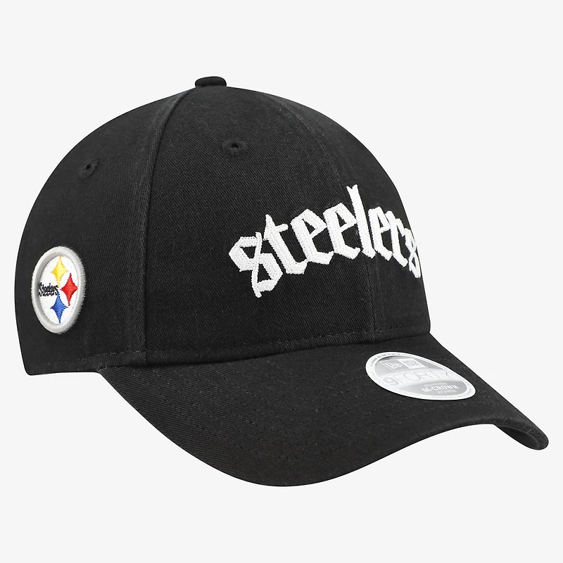 Women's New Era Black Pittsburgh Steelers Gothic Font 9FORTY M-Crown Adjustable Hat