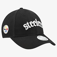 Women's New Era Black Pittsburgh Steelers Gothic Font 9FORTY M-Crown Adjustable Hat