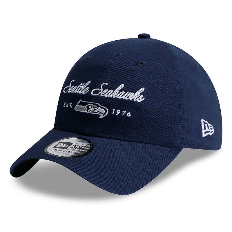 Women's New Era College Navy Seattle Seahawks Script Casual Classic Adjustable Hat