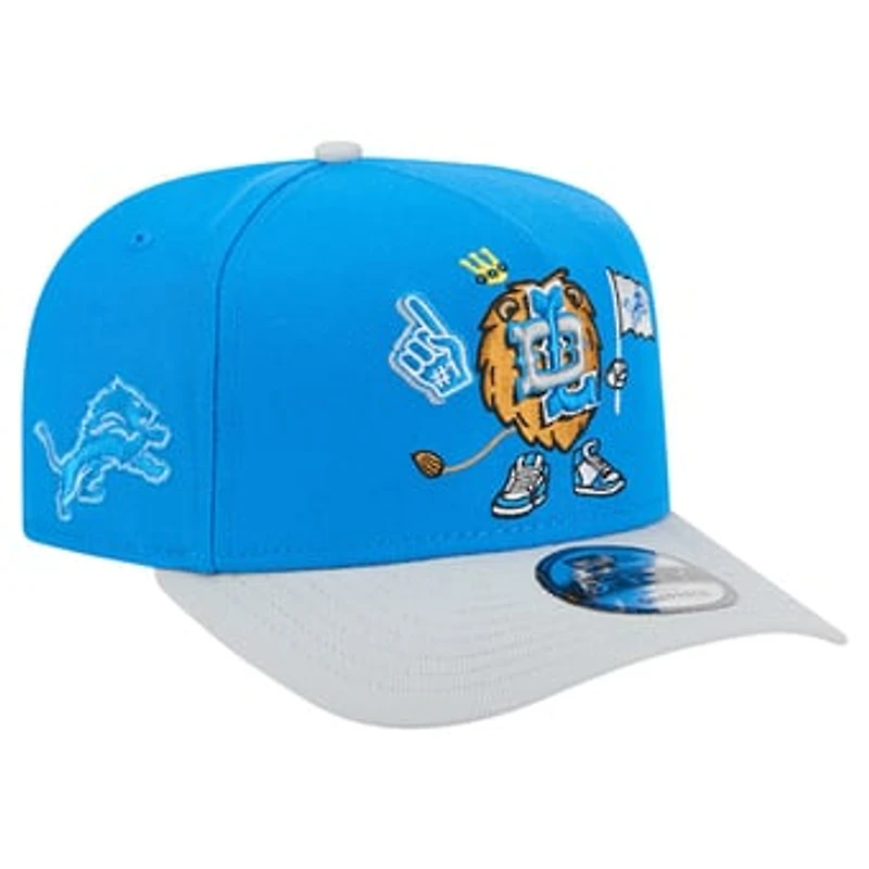 Men's New Era Blue/Silver Detroit Lions Cartoon A-Frame 9FIFTY Snapback