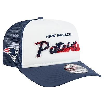 Men's New Era White/Navy New England Patriots Foam A-Frame 9FIFTY Snapback Trucker Hat