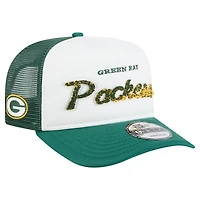 Men's New Era White/Green Green Bay Packers Foam A-Frame 9FIFTY Snapback Trucker Hat