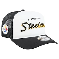 Men's New Era White/Black Pittsburgh Steelers Foam A-Frame 9FIFTY Snapback Trucker Hat