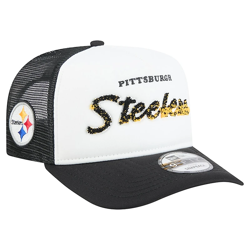 Men's New Era White/Black Pittsburgh Steelers Foam A-Frame 9FIFTY Snapback Trucker Hat