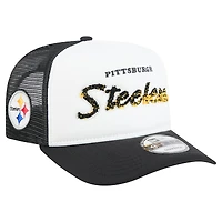 Men's New Era White/Black Pittsburgh Steelers Foam A-Frame 9FIFTY Snapback Trucker Hat