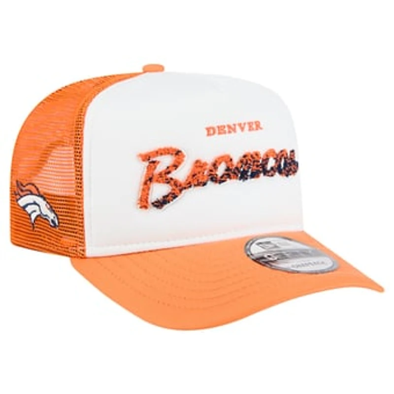 Men's New Era White/Orange Denver Broncos Foam A-Frame 9FIFTY Snapback Trucker Hat